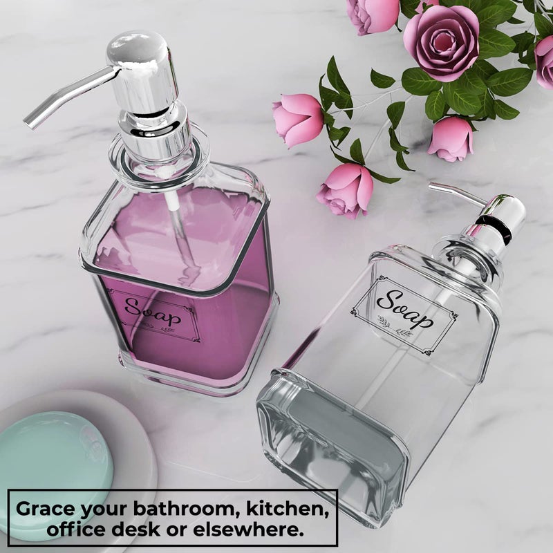 GLADPURE Soap Dispenser - 2 Pack  18 Oz Antique Design Thick Glass Hand Soap Dispensers; with 304 Rust Proof Stainless Steel Pump  6Pcs Clear Stickers  for Kitchen  Bathroom - Silver - Image 5